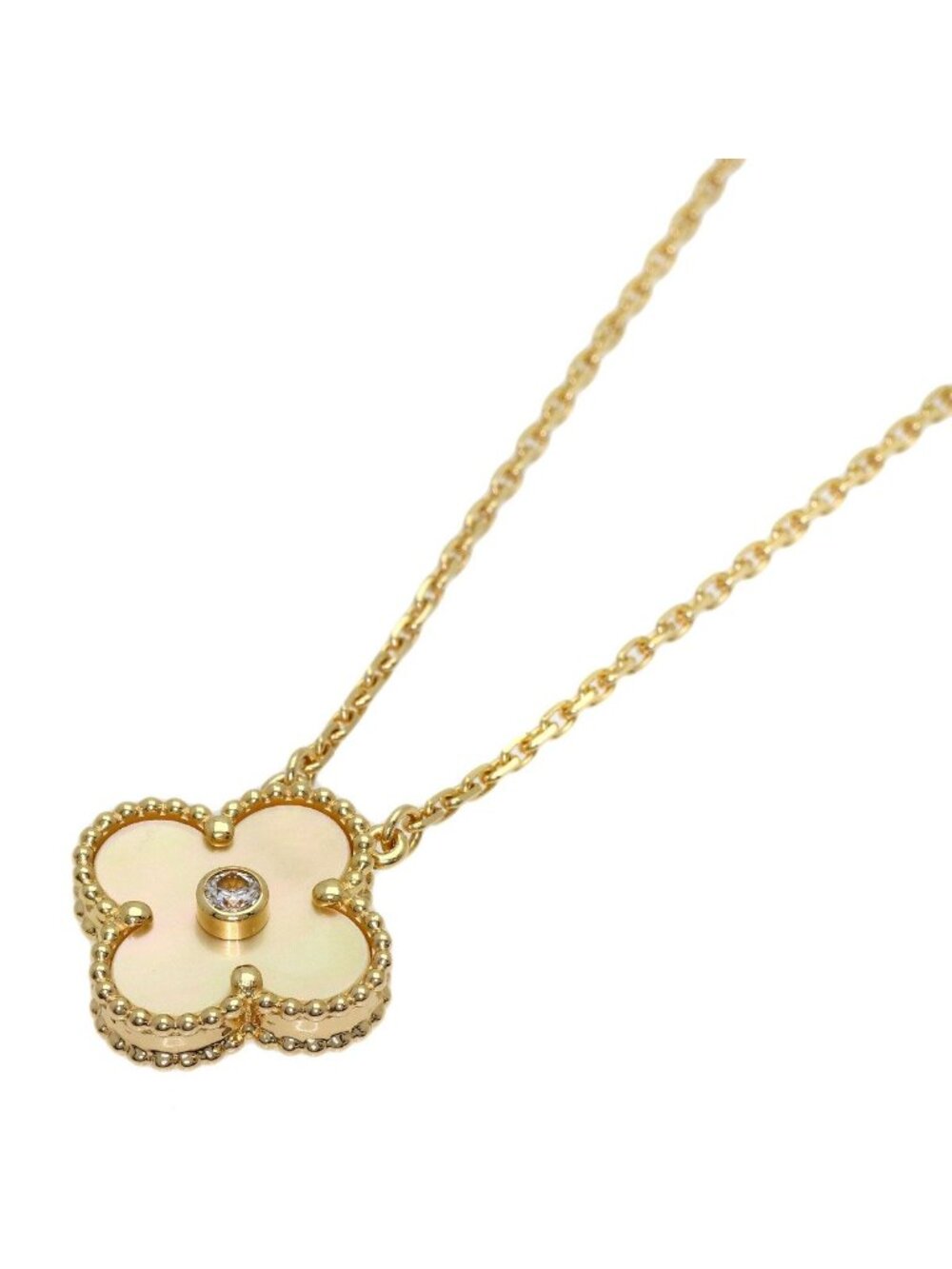 Van Cleef & Arpels Vintage Alhambra Yellow Shell Diamond Necklace 18k Gold